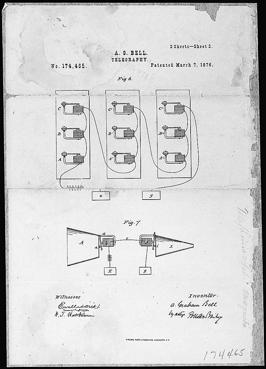 Bell's Telephone Patent drawing, 1876