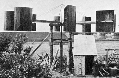 Blyth's wind turbine at his cottage in Marykirk in 1891