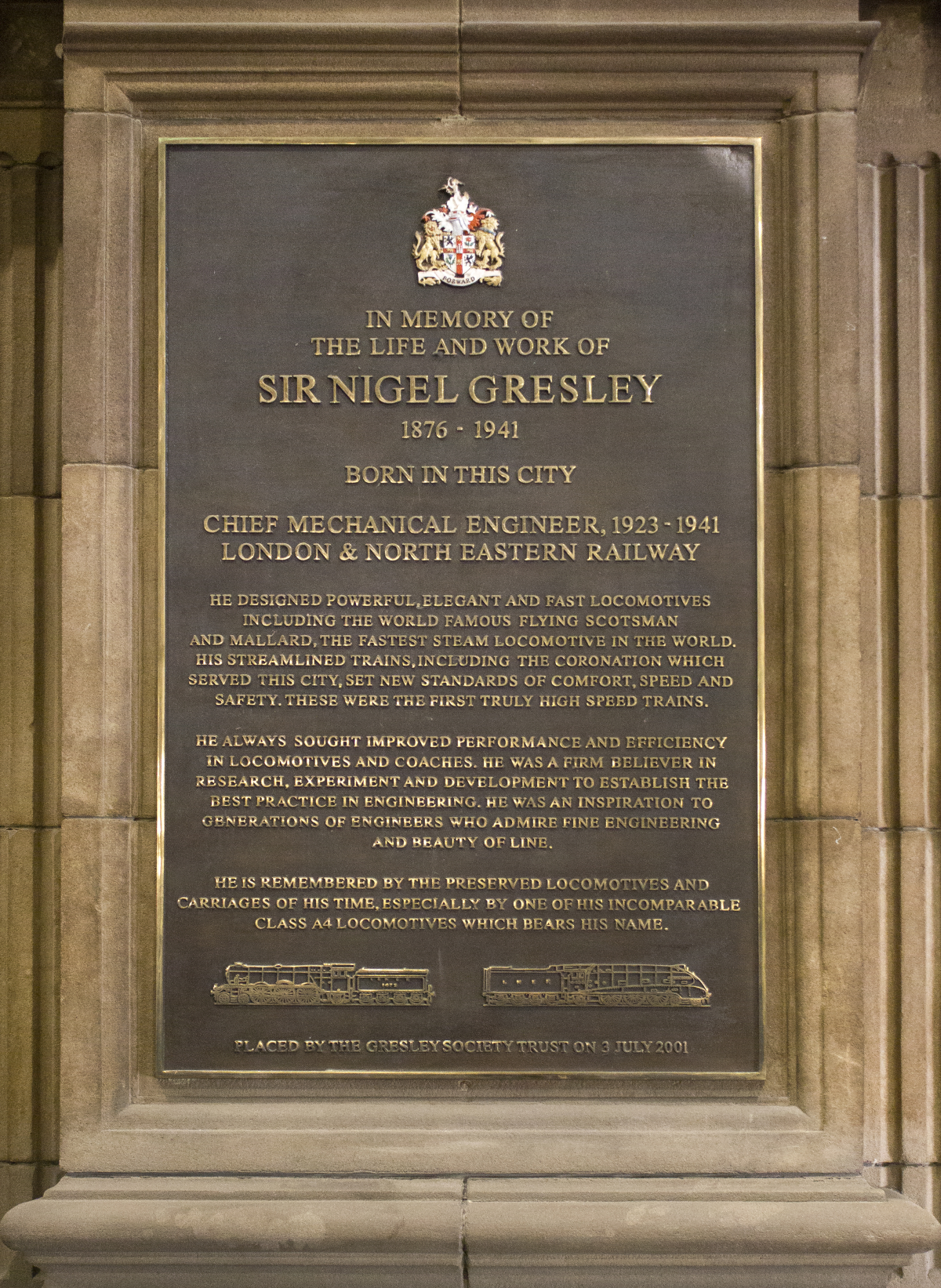 Commemorative panel to Sir Nigel Gresley, Waverley Station, Edinburgh