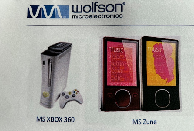 MS Xbox 360 and Zune with embedded Wolfson technology
