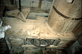Threshing machine in barn at Tonderghie, Whithorn, Wigtownshire, 1996
