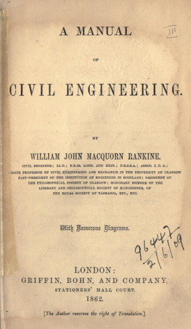 Title page of first edition of Rankine's influential manual of Civil Engineering, 1862