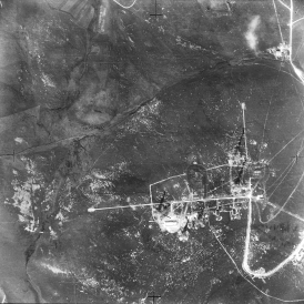 Aerial view of the Chain Home Radar station at Noss Hill, Shetland